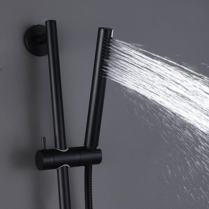 Pomme de douche multifonctionnelle avec barre coulissante et système de douche complet avec valve brute