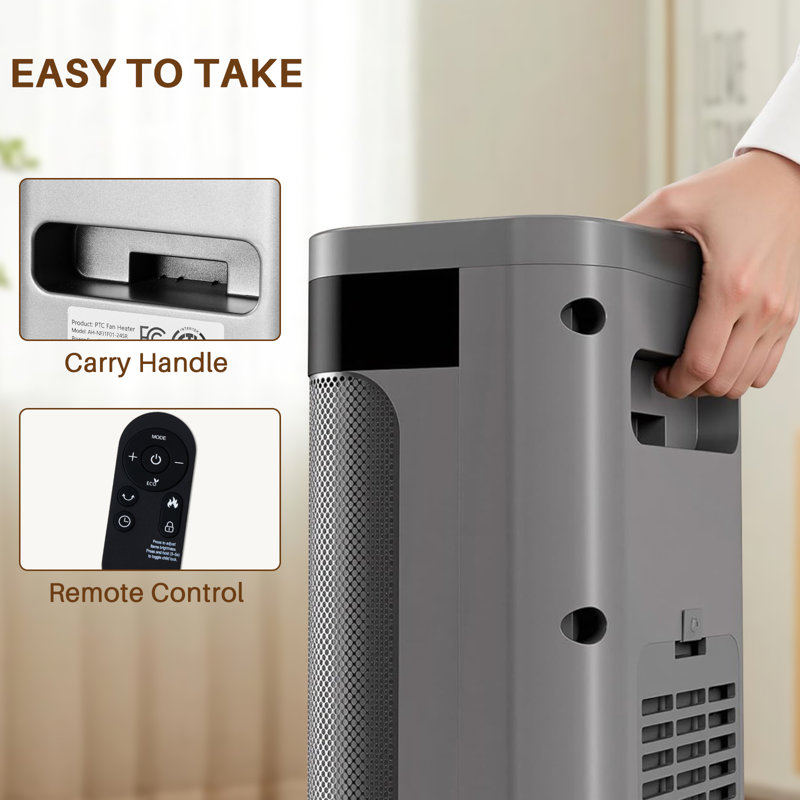 Space Heater For Indoor Use, 24Inch Portable Heater With Remote And Thermostat,3 Light Modes, 60°Oscillation, 12H Timer