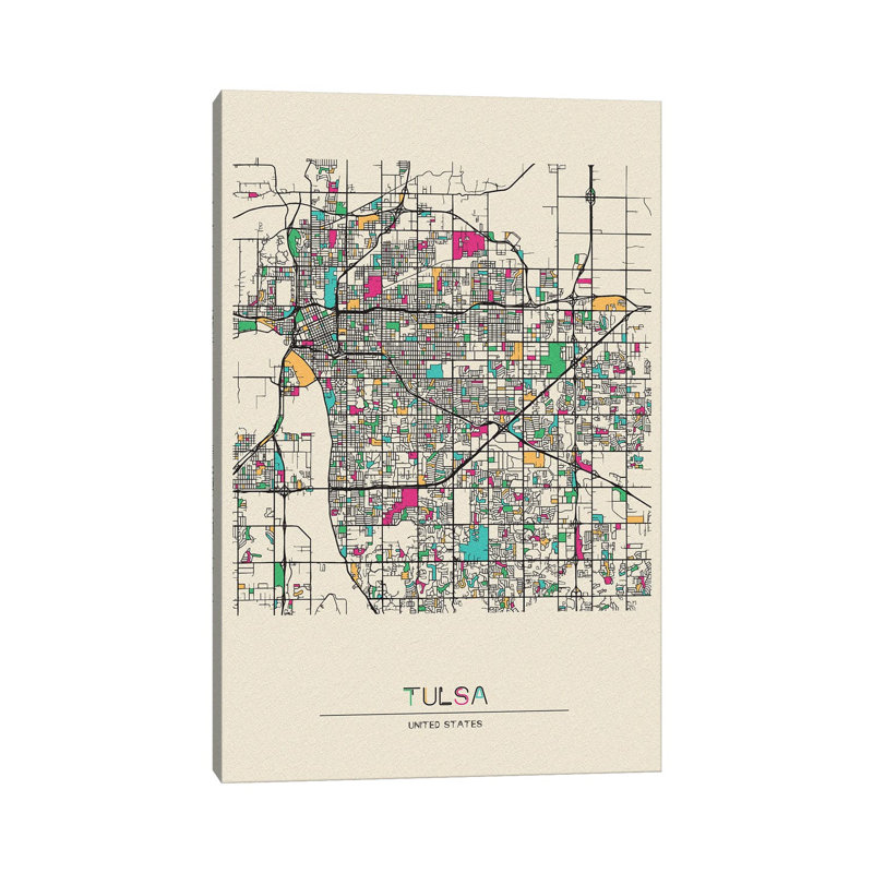 Tulsa, Oklahoma Map by Ayse Deniz Akerman - Wrapped Canvas Gallery-Wrapped Canvas Giclée, 20.32 cm H x 30.48 cm W