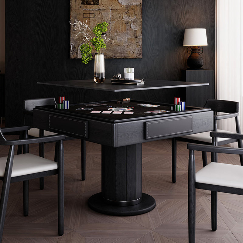 35.43"Solid Wood Ash Black Automatic Dual-Purpose Dining & Poker Table