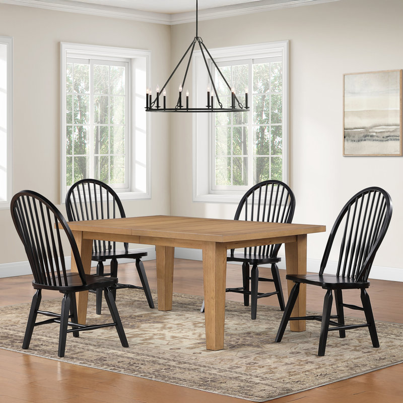 Sommerset Extendable Oak Wood Dining Table Set, 5 Pieces: Table, 4 Chairs