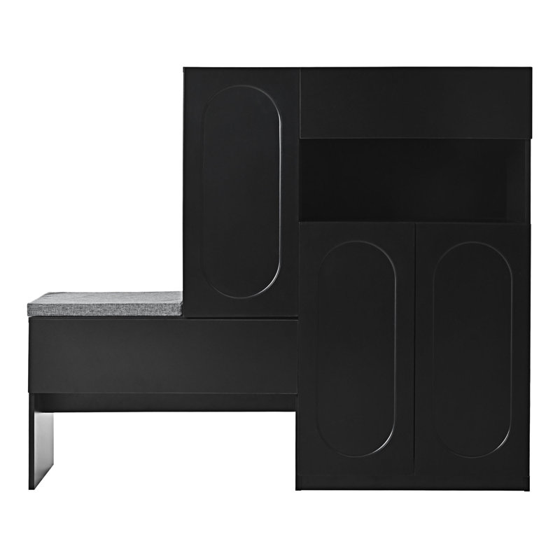 Banc de rangement moderne avec portes arquées, Noir