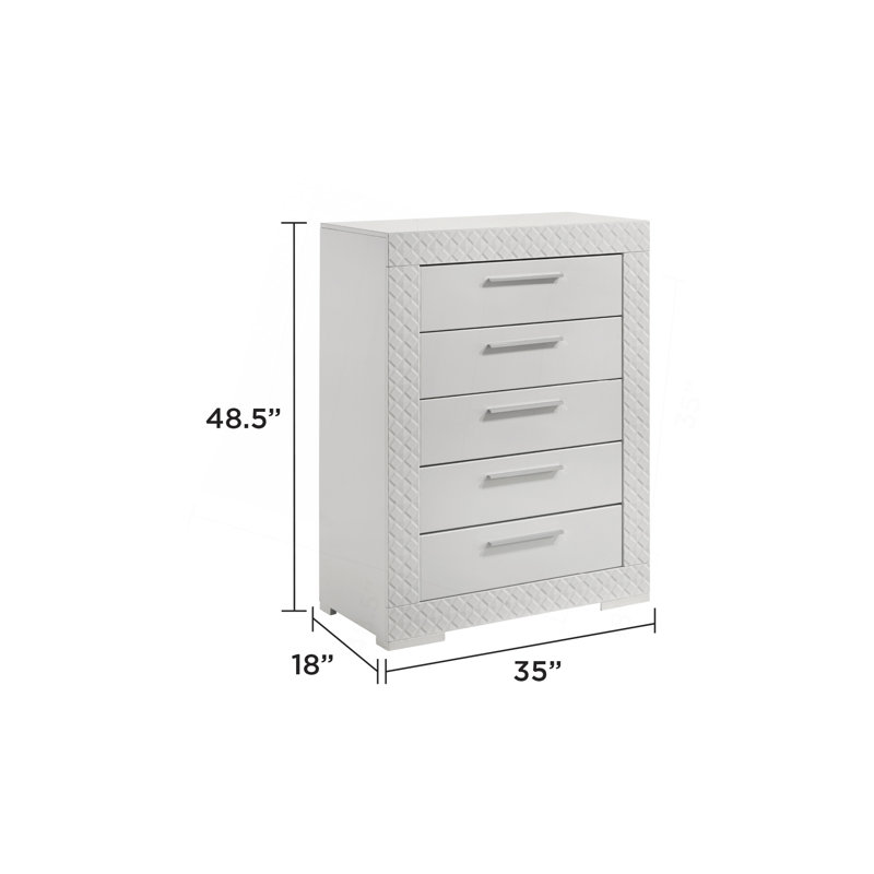 Commode 5 tiroirs en bois blanc Blanca