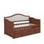 Lit de jour simple avec lit gigogne escamotable, lit de jour avec 2 tiroirs de rangement intégrés, canapé-lit en bois avec dossier capitonné pour le salon-477474214