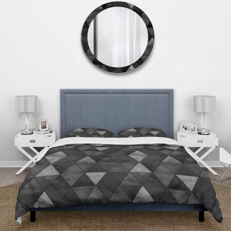 Ensemble de housse de couette Mid-Century Black Triangle II, Housse de couette très grand + 2 taies décorativ