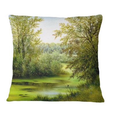 Beautiful Summer River Through Trees Landscape - Country Printed Throw Pillow