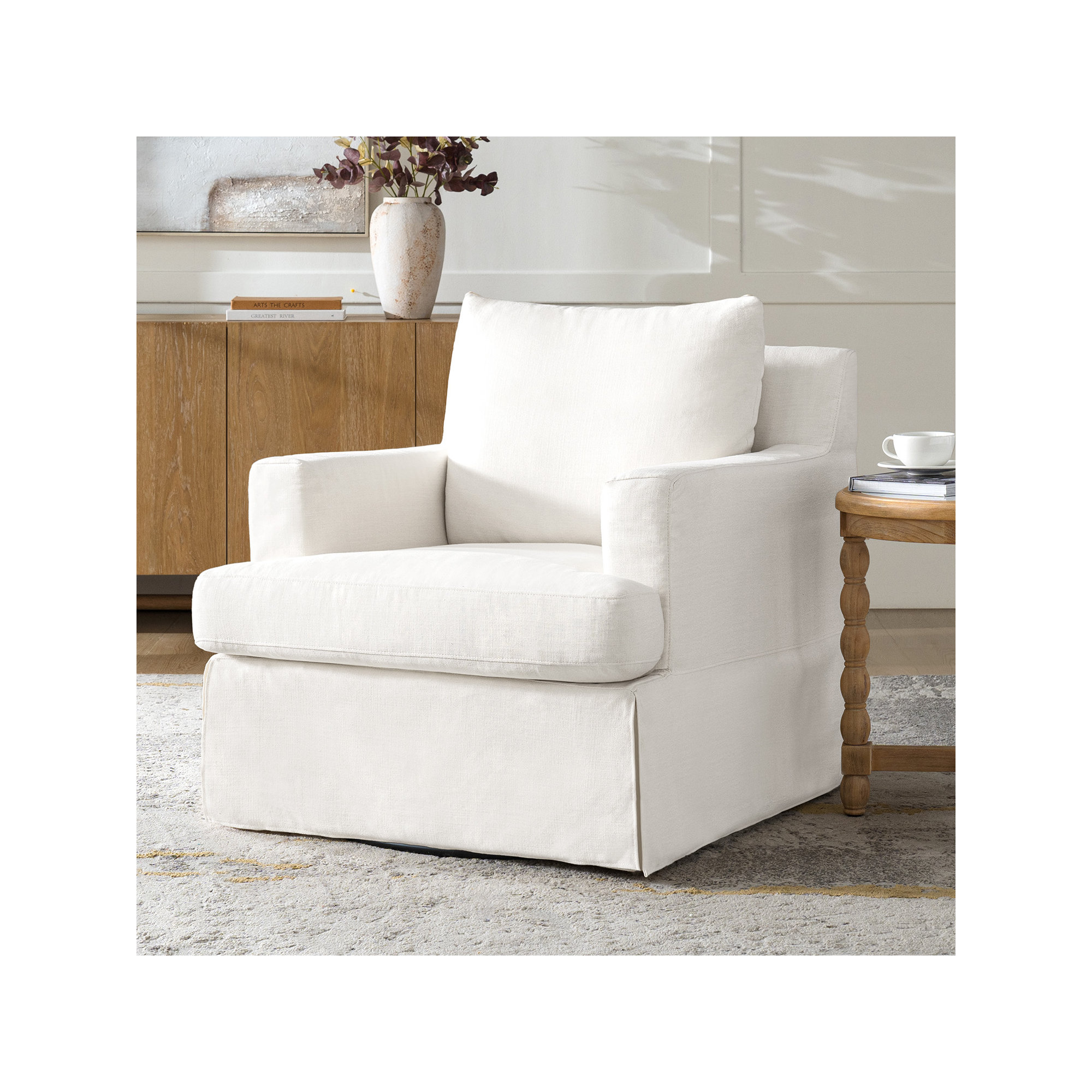 Isadoro 33“ Wide Upholstered Swivel Accent Chair, White