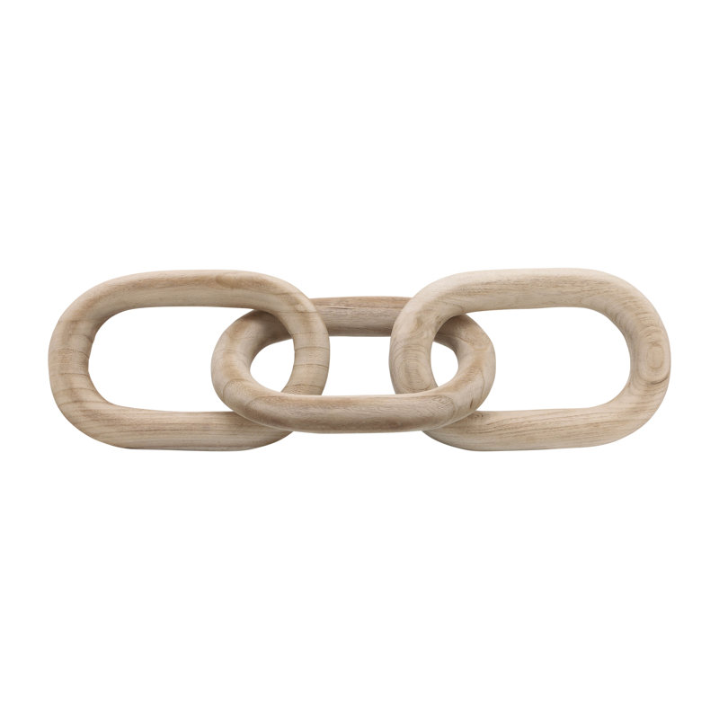 Decorative Object Paulownia Wood Sculptural Interlocking Chain Link Design Modern Accent Piece with Abstract Organic Form Stylish Home Decor Element for Contemporary Artistic Display.