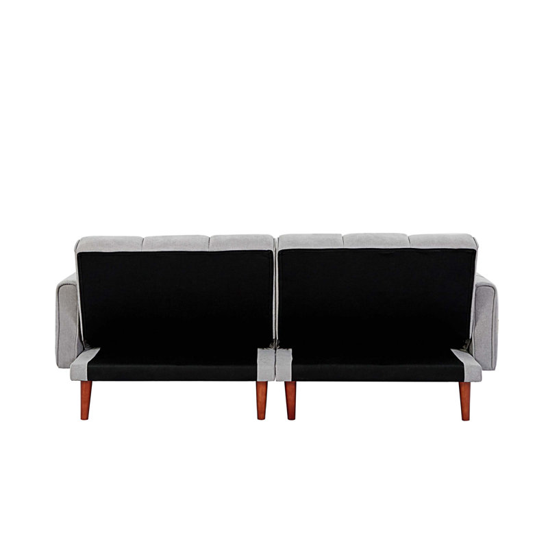 Canapé-lit futon convertible Jodeci, canapé-lit ajustable, canapé-lit futon rembourré en tissu moderne avec pieds en bois et 2 coussins pour appartement, salon, studio