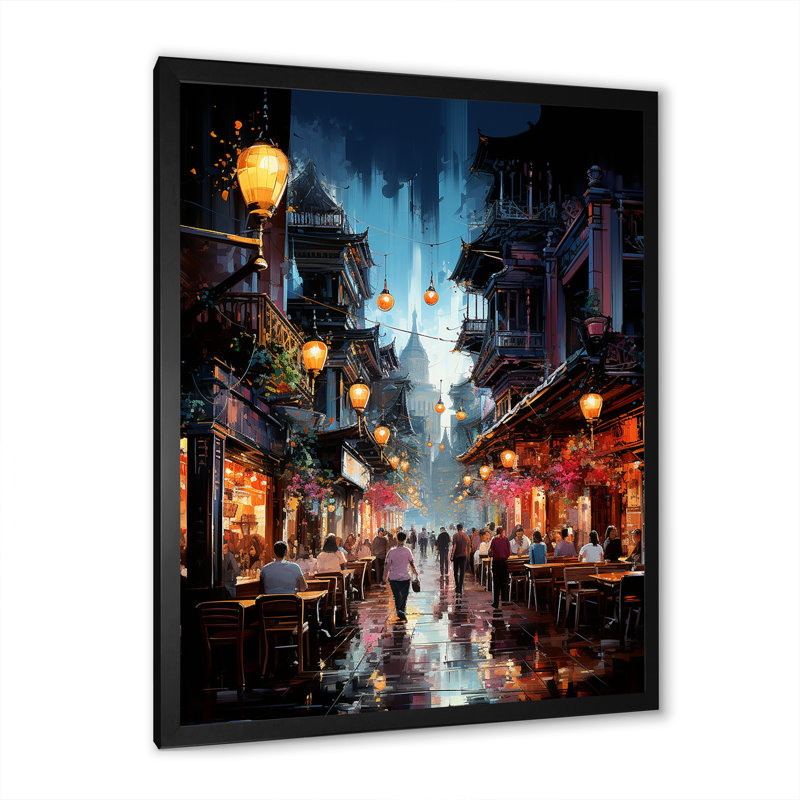 Leno, Thaïlande, nuit, flottant, bazar II, reproduction sur toile, H 20 po x l 12 po x P 1 po, Cadre photo noir