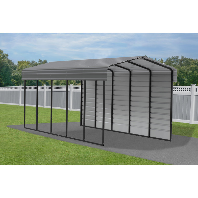 Charcoal 10 x 24 ft. Steel Carport Kit with Enclosure