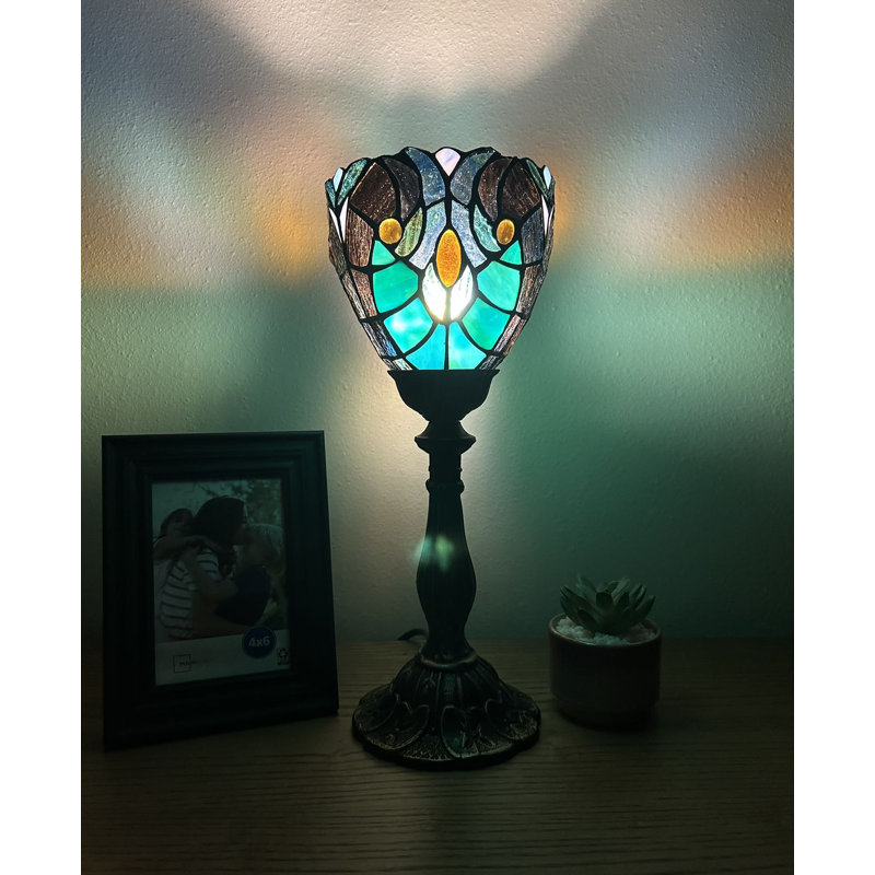 Simonetti Tiffany Mini Torch Table Lamp Stained Glass Liaison Lamp LED Bulb  Included 6'W*6"D*15" H, Green