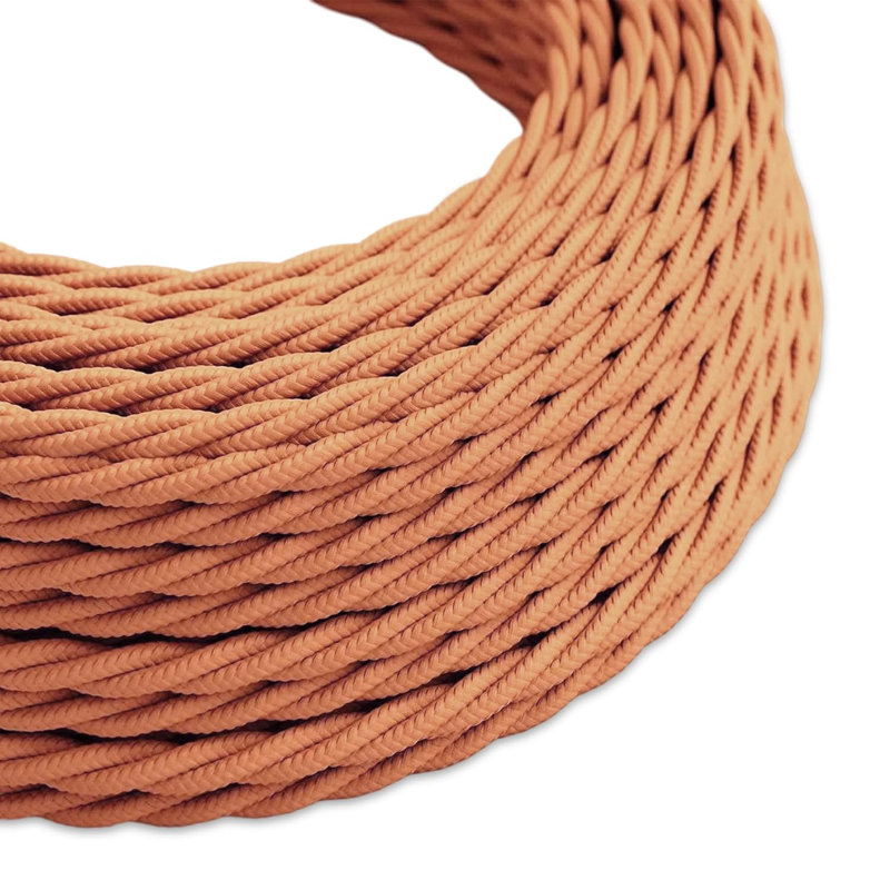 Arquan 2 Core Twisted Cable Fabric Flex Cord 0.75mm Braided Flexible Electrical UK Lighting Wire Cord / Cable, Light Brown
