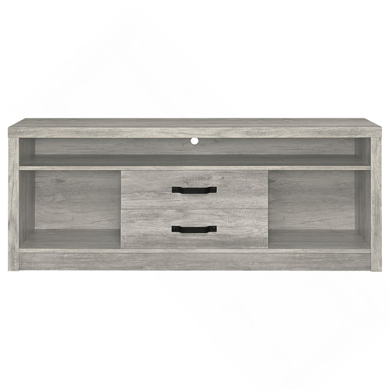 Meuble télé à 2 tiroirs Rustic Grey Driftwood, durable et élégant pour une organisation améliorée du salon