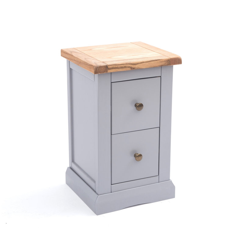 Pharsalia 35cm W Solid + Manufactured Wood Bedside Table, Grey, Brass Knob