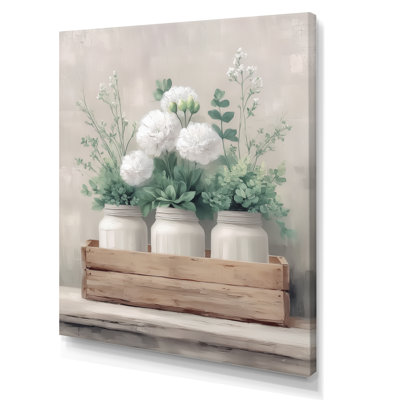 «Rustic Farmhouse Peony», reproduction d'art sur toile, décoration murale ferme blanche