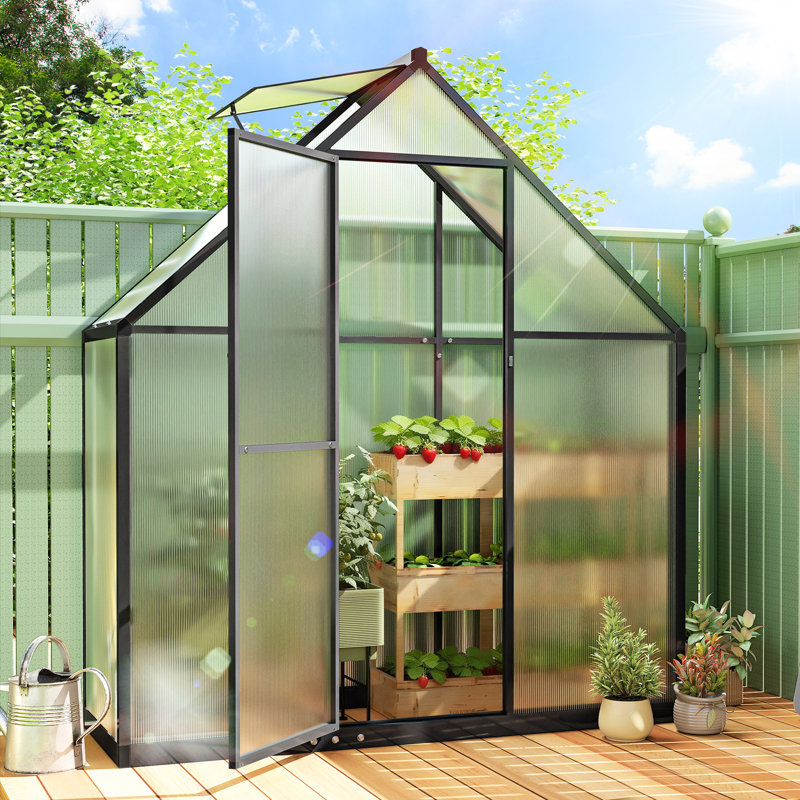 5.5 x 2ft Polycarbonate Greenhouse Swing Door Aluminium, 195cm H x 170cm W x 58cm D