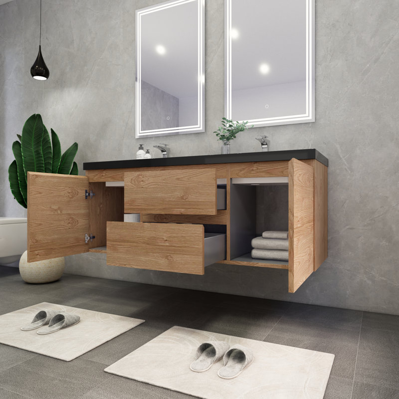 Castin 60" Wall-Mounted Double Bathroom Vanity Set, England Oak