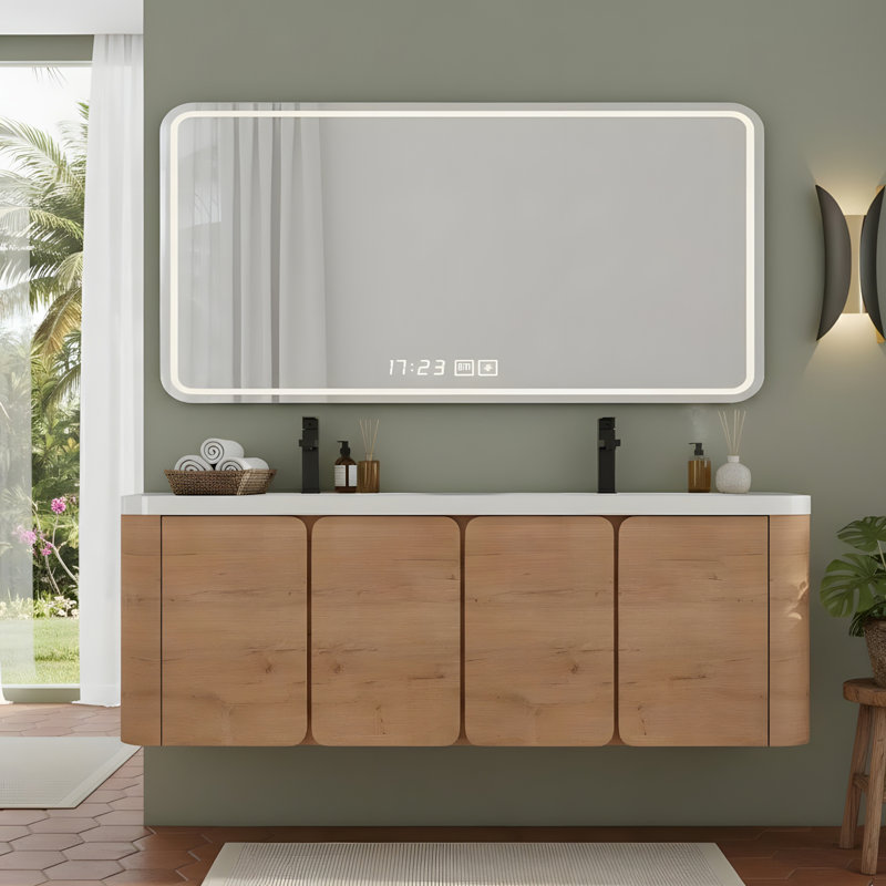 Meuble-lavabo mural avec lavabo en résine blanche, 59"