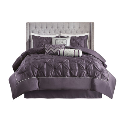 Plum King Comforter - 7 Piece With Beautiful Filling Matching Shams, Decorative Pillows, Bed Skirt Machine Washable
