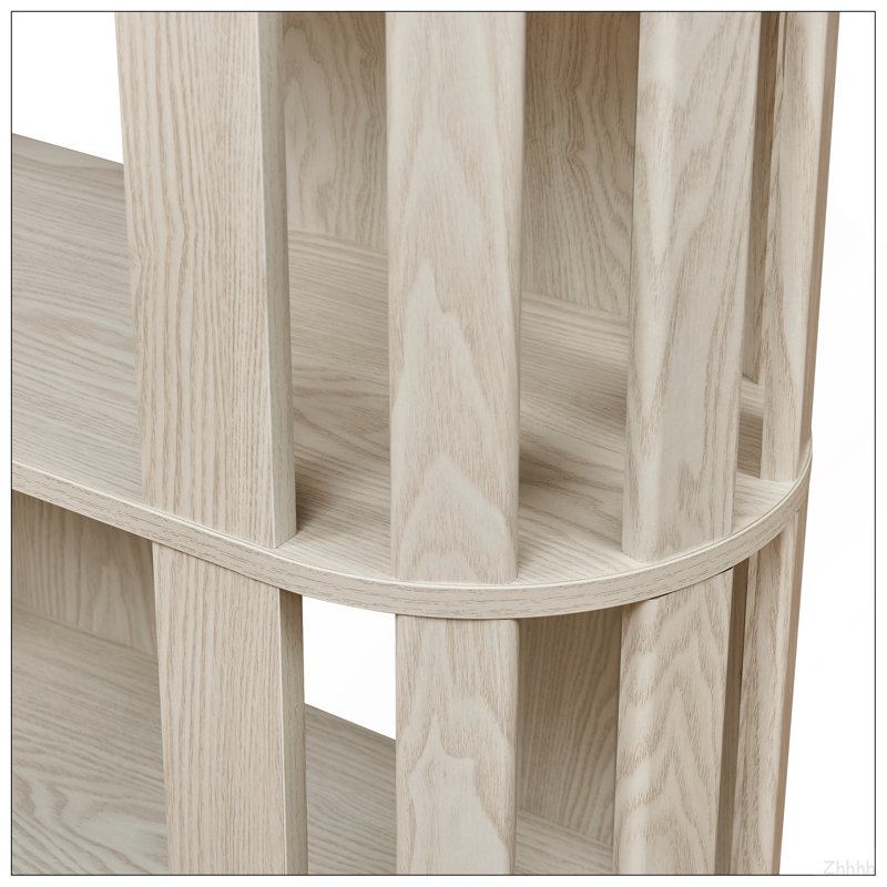 Bibliothèque ovale en bois ouverte, bibliothèque autoportante à cadre en panneau de fibres à densité moyenne, support de rangement à 5 niveaux facile à assembler pour le salon, décoration de bureau à domicile