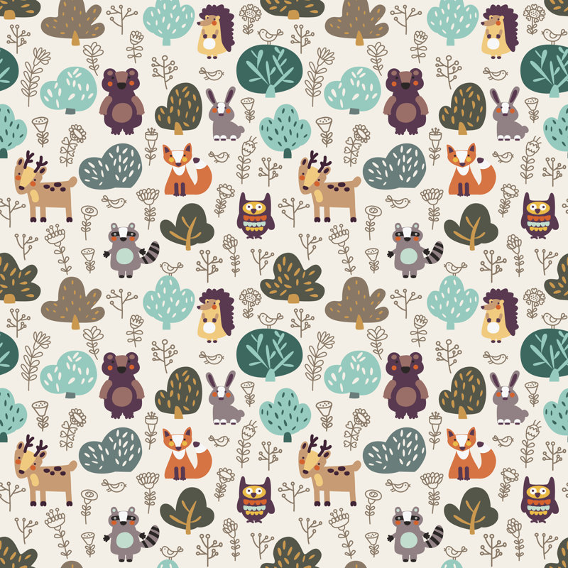 Funny Animal Seamless Pattern - Wrapped Canvas Print, 30cm H x 46cm W x 3.8cm D