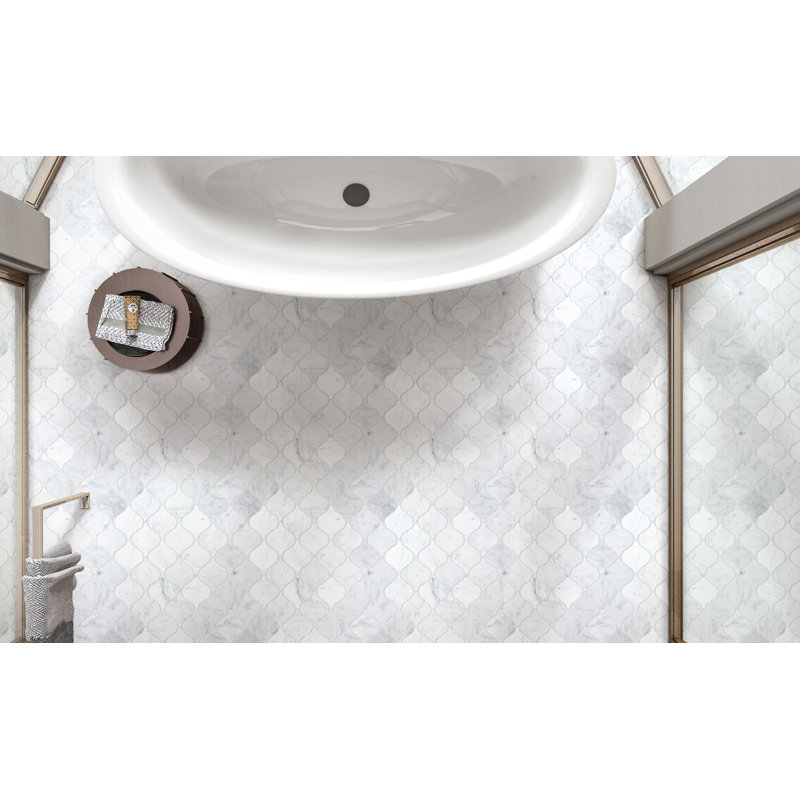 2.5" x 3" Marble Arabesque Mosaic Wall & Floor Tile, White Carrara