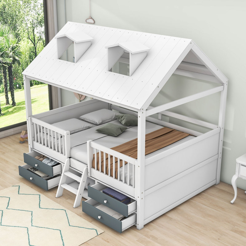 Lit pour enfant avec tiroirs Elderen, Double, Blanc