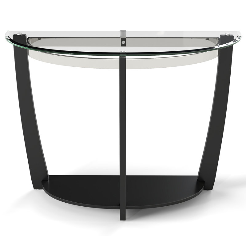 2-tier Modern Half Moon Sofa Table w/Clear Glass Top & Open Shelffor Living Room Black, Black