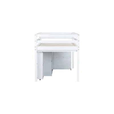 White Rubber Wood Twin Loft Bed With Ample Storage And Study Area Desk Storage, Finish, Construction