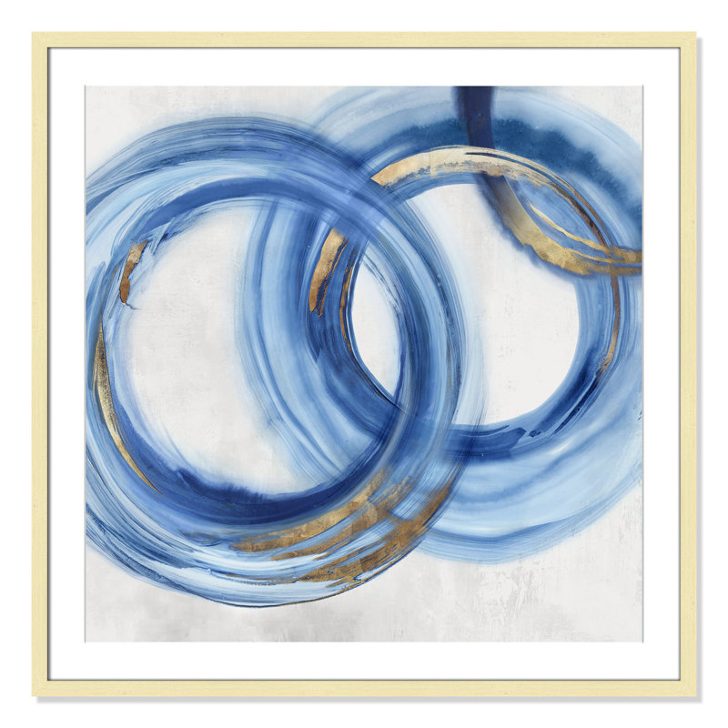 «Blue Cosmic Cascade I» par Emma Peal, H 32 po x l 32 po x P 1,25 po, Oui, Papier avec cadre unique doré
