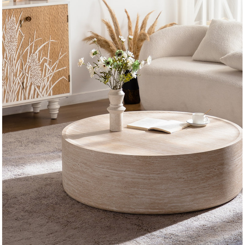 Table basse ronde de 39,37 po avec motif Mars pour le salon, table basse ronde moderne pour le salon, sans assemblage (motif Mars)