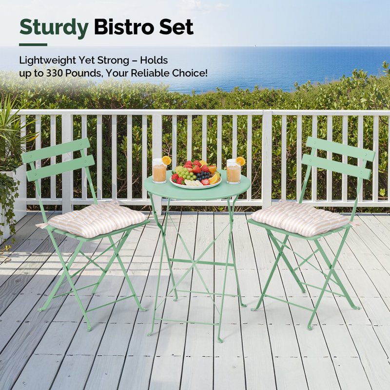 3-Piece Bistro Set With Seat Cushions,Light Green, Light Green