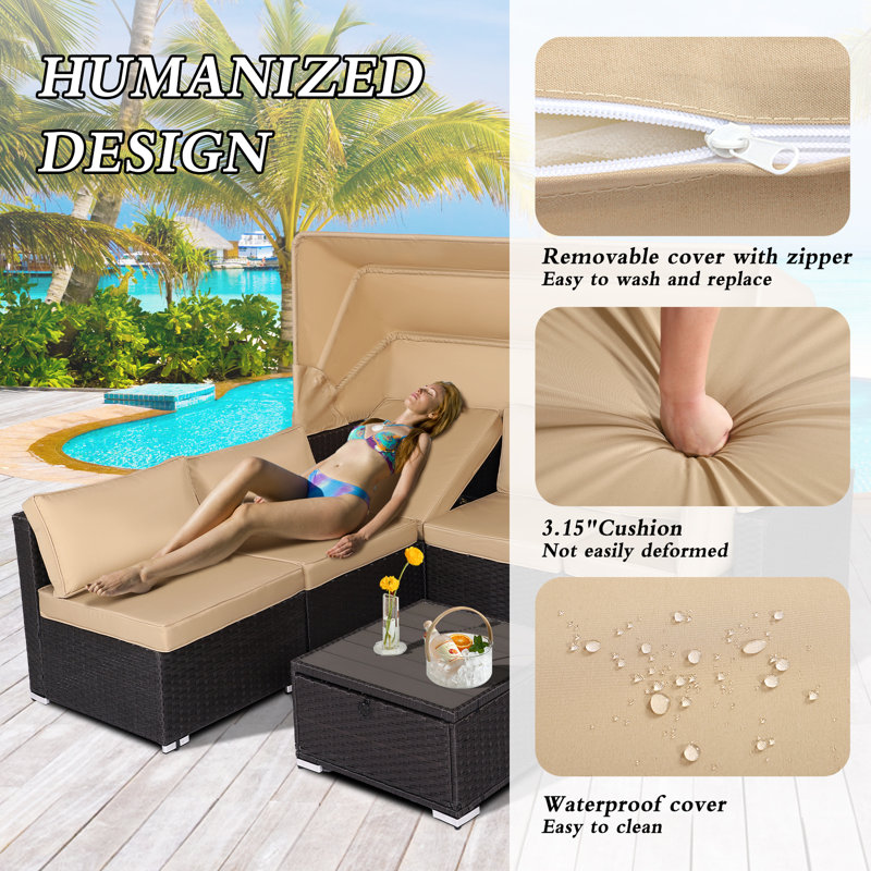 6 - Person Modular Patio Conversation Sets with Cushions, Khaki
