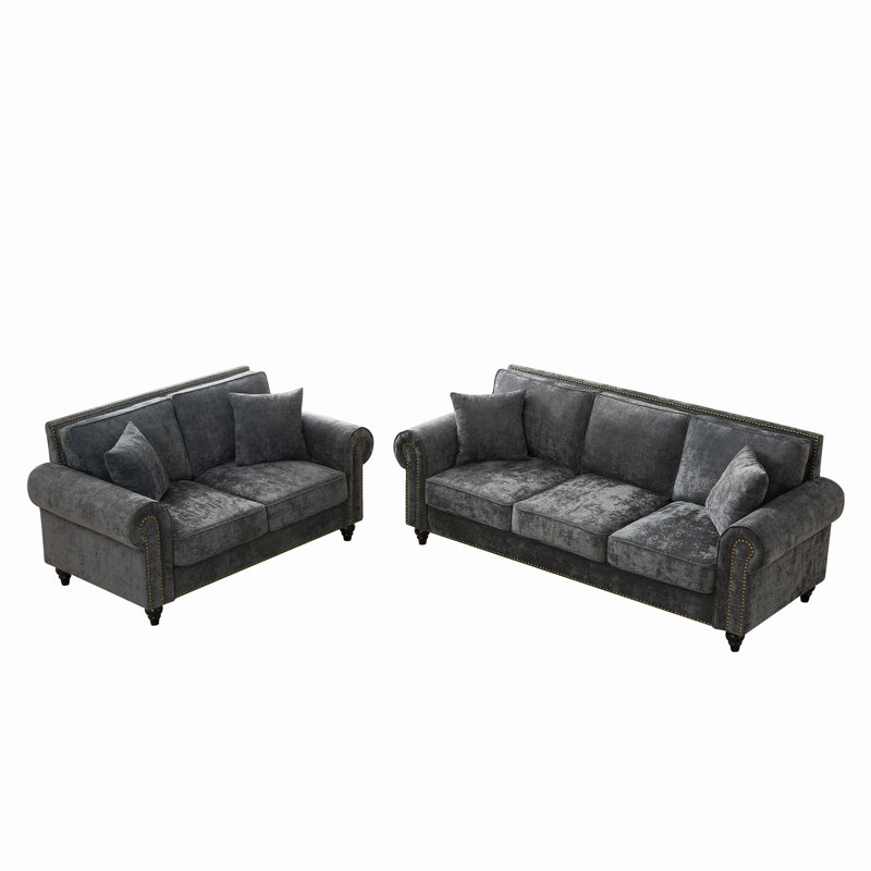 Ensemble de canapé de salon moderne 2 pièces - Canapé en chenille 3 + 2 (gris), Gris