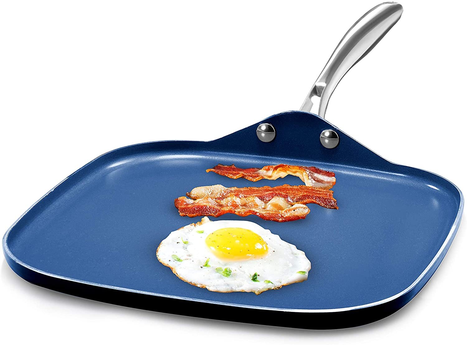 Granitestone Blue 14 Nonstick Aluminum Frying Pan with Helper Handle and  Tempered Glass Lid, Oven & Dishwasher Safe & Reviews