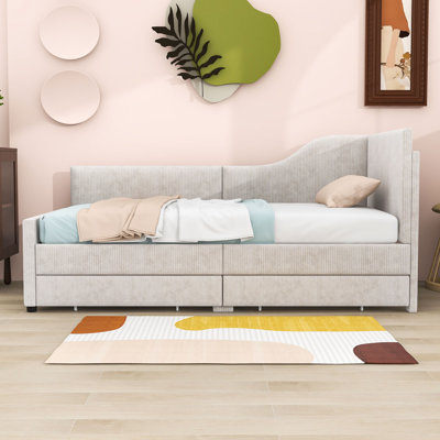 Wooten Twin Size L-Shaped Corduroy Daybed with Storage Drawers