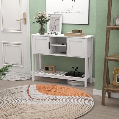 Modern White Narrow Side Table Wooden Entry Table With Storage,Sofa Table For Living Room Console Tables For Entryway,Small Side Tables,Console Table With Storage With Doors