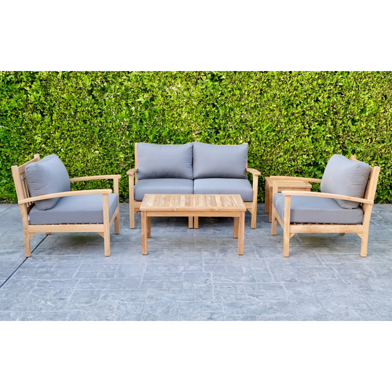 Huntington 5 Piece Teak Loveseat Seating Group with Sunbrella Cushions, Canvas Regatta Sunbrella® Canvas