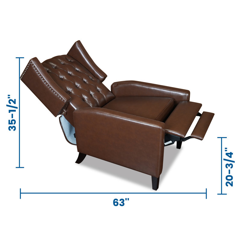 Brown Faux Leather Tufted Recliner with Wood Legs