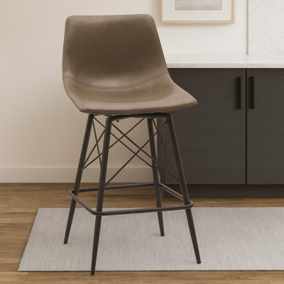 Tabouret de comptoir pivotant en cuir Irondale Axis avec base en métal noir ciré (ensemble de 2)