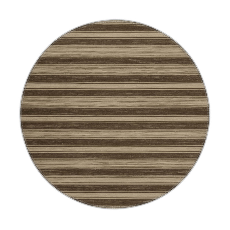Tapis intérieur / extérieur brun HorizontalStripes, Rond 5 pi