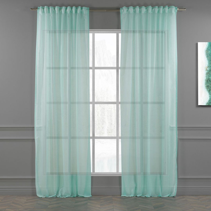 Extra Long & Extra Wide Faux Linen Sheer Curtain Single Panel, 140cm Width x 475cm Drop, Teal Green