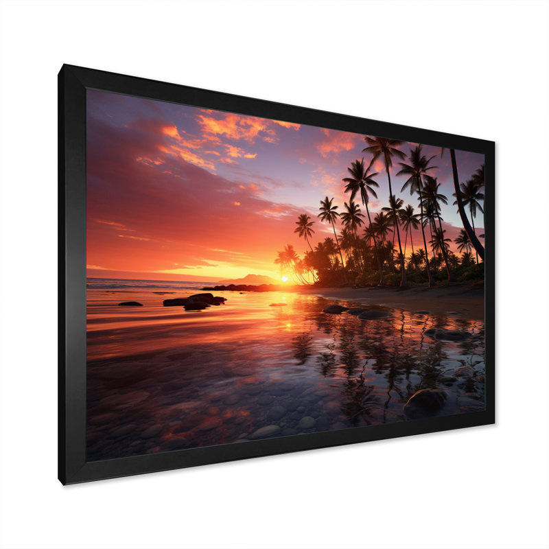 Hawaii Hawaiian Sunrise - Art mural d'Hawaï, H 12 po x l 20 po x P 1 po, Cadre simple noir