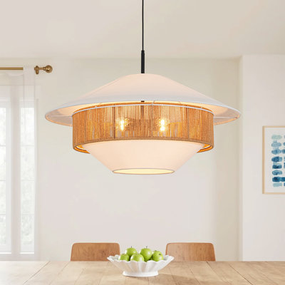 Coastal-Style 4-Light Fabric Geometric Woven Pendant