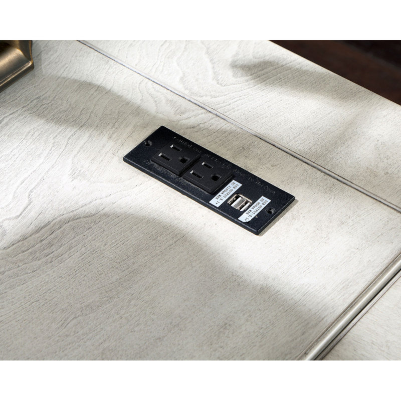 Bureau d'ordinateur transitionnel blanc antique, port USB avec plateau relevable et tiroir en queue d'aronde