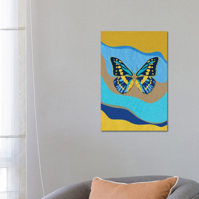 Blue Butterfly 1 Piece Wrapped Canvas Painting