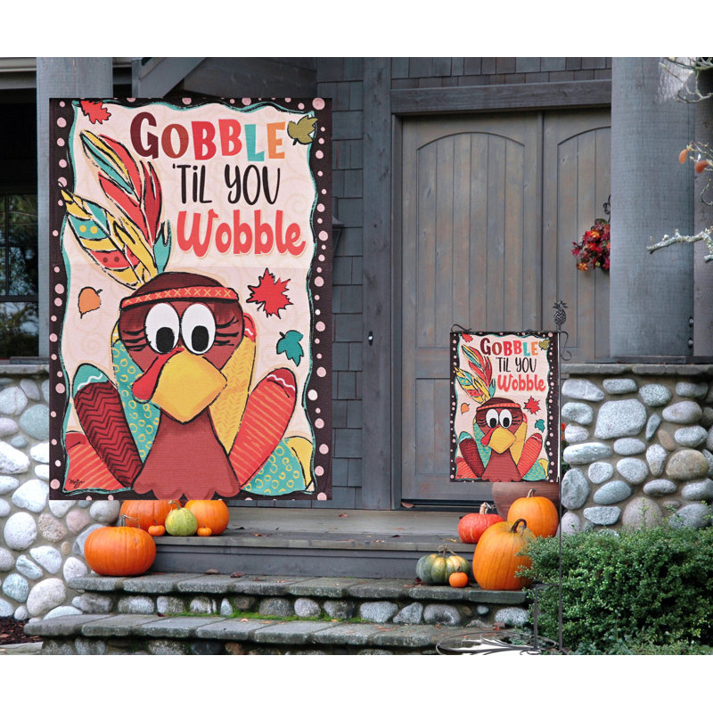 Drapeau de jardin «Gobble Til You Wobble»