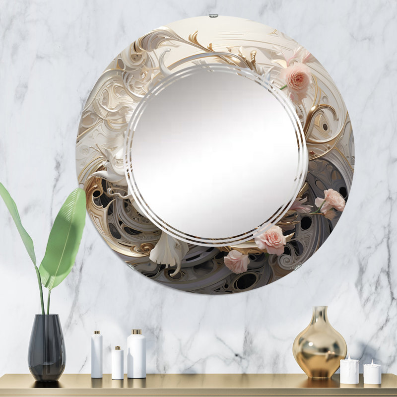 Gerlikka - Miroir mural rond moderne, 32 po x 32 po