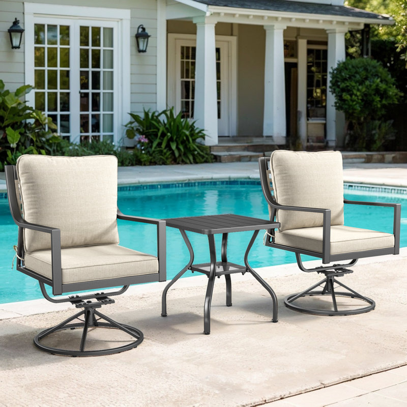 Merlene Swivel Rocker Outdoor Patio Dining Armchair Set With Side Table